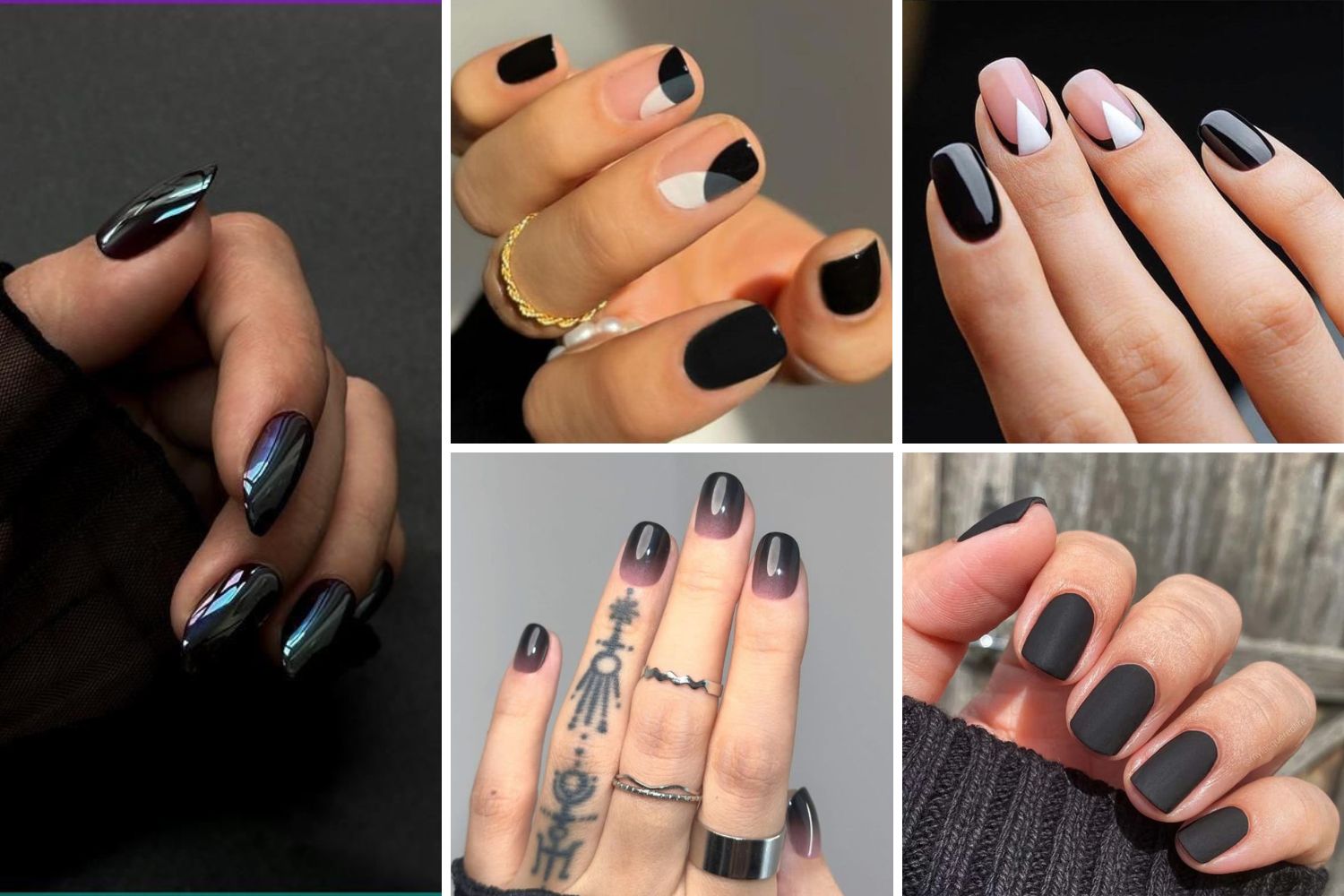 unghii negre scurte, unghii mate, unghii negre cu argintiu, unghii negre cu sclipici