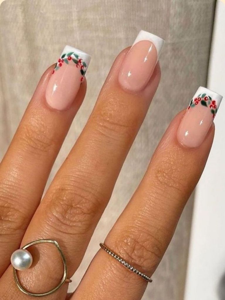 unghii elegante de craciun cu french alb