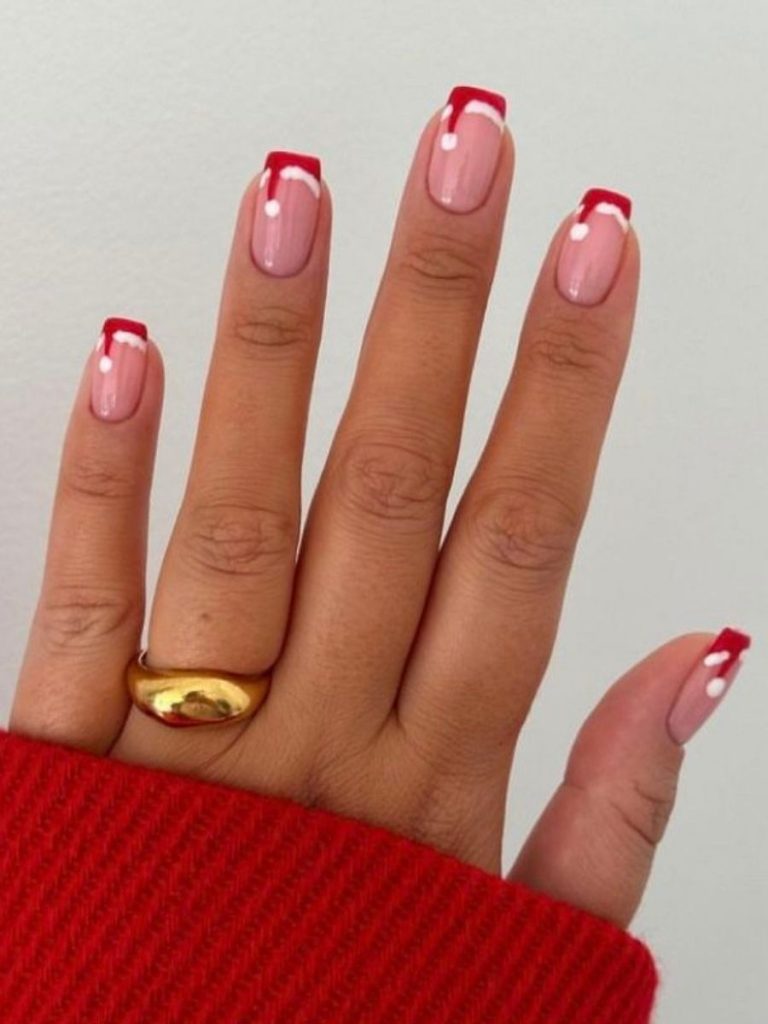 model unghii de craciun french rosu