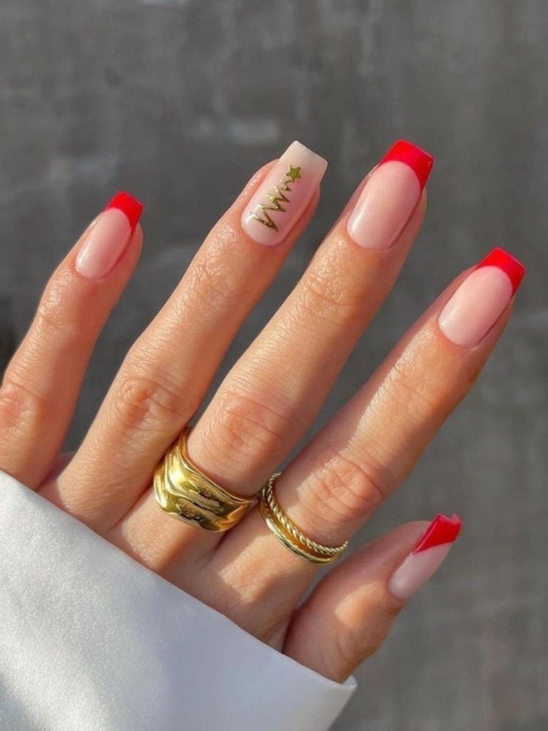 unghii elegante de craciun model french rosu